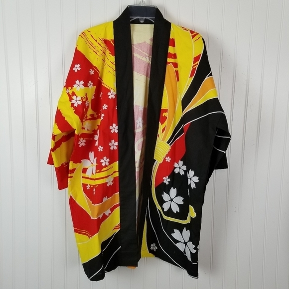 Haori Jacket Short Kimono Womens Vibrant Multicolor Cotton Japanese OS Statement - Picture 9 of 9